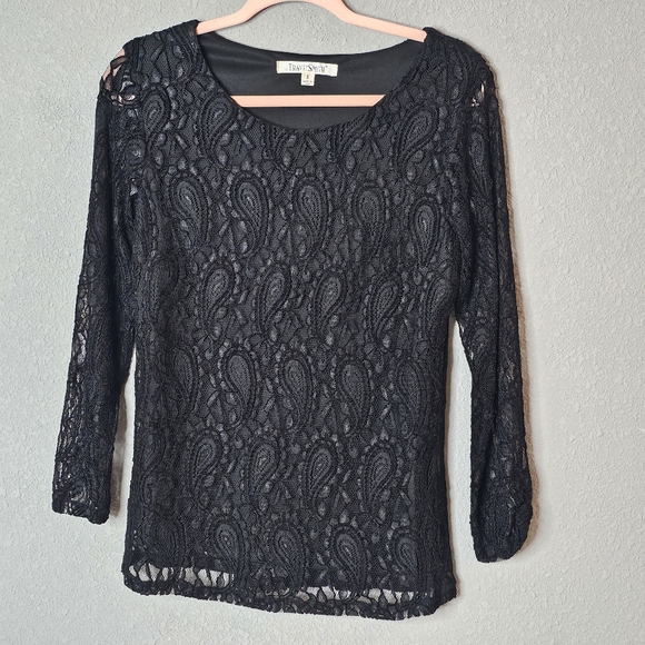 TravelSmith Tops - TravelSmith Shirt Womens Small Lace Long‎ Sleeve Paisley Semi Sheer Lined Top